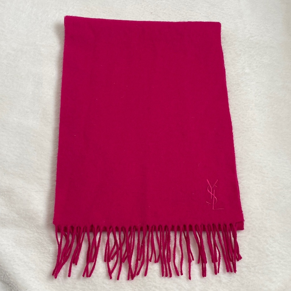 Yves Saint Laurent Vibrant Pink Wool Winter Scarf
